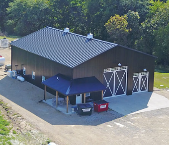 An aeriel shot of a garage built by Eastern Buildings